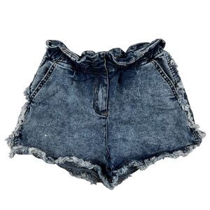 Jessica Simpson Girls Sz L (12) Acid Wash Paperbag Denim Shorts Elastic Waist